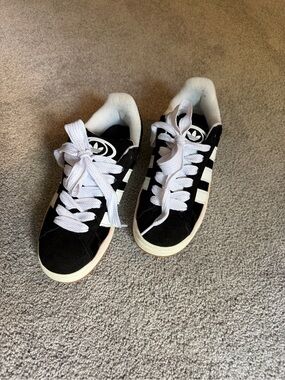 adidas 00 Women’s Black Suede Sneakers with White Stripes